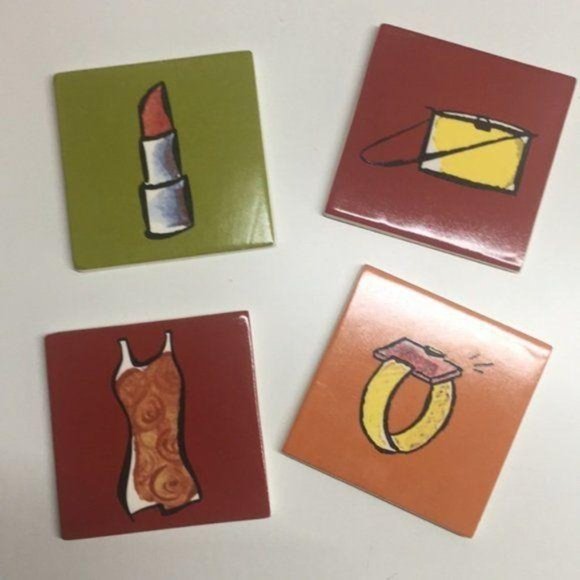 Bloomingdale Vintage Ceramic tile coaster Set of 4 home fashion party - Picture 8 of 8